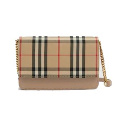 Burberry Vintage Check Canvas and Leather Bag Honey