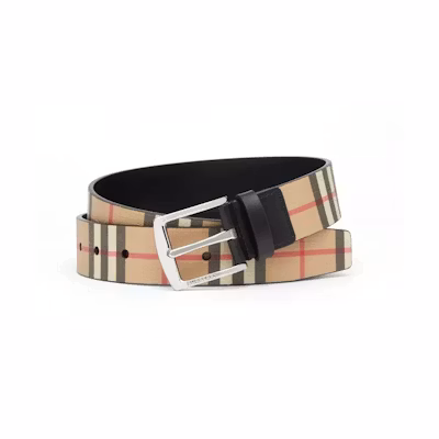 Burberry Vintage Check Canvas Leather Belt Beige 3.5cm Fashion Accessory. 8040194