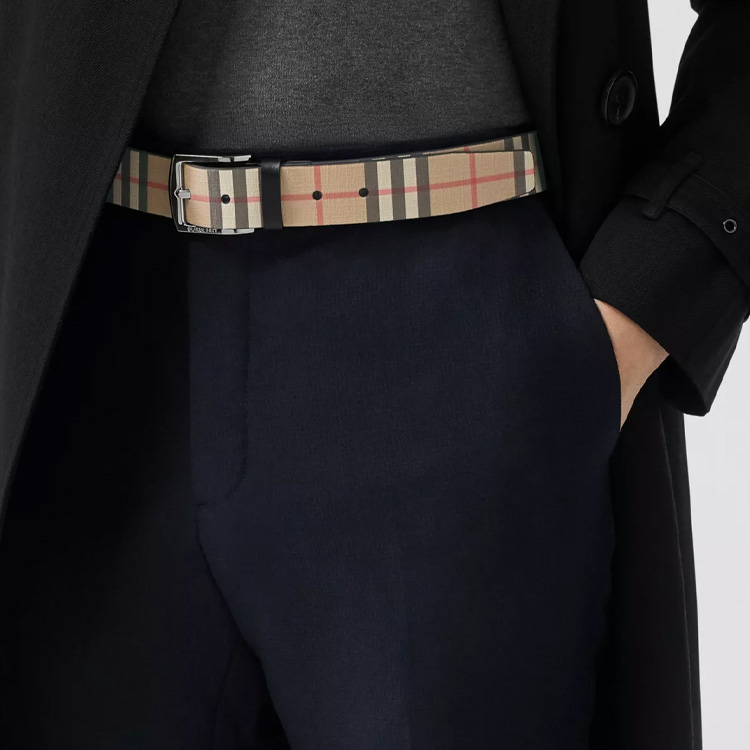 Shop Burberry Vintage Check Canvas Leather Belt Beige 3.5cm Fashion Accessory. 8040194