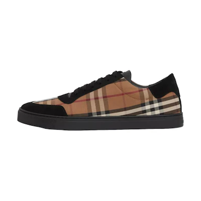 Burberry Vintage Check Cotton and Suede Sneakers Birch Brown Black