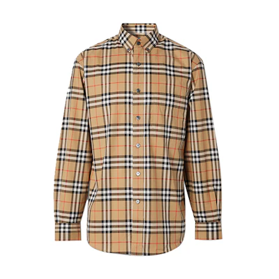 Burberry Vintage Check Cotton Button-Down Shirt Autumn Unisex Classic Yellow 8022268-A2219