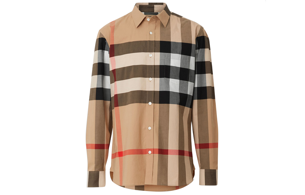 Burberry Vintage Check Cotton Colorblock Long Sleeve Shirt Tan Fall 80048271