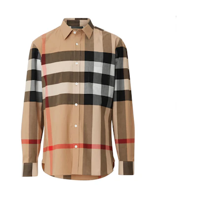 Burberry Vintage Check Cotton Colorblock Long Sleeve Shirt Tan Fall 80048271