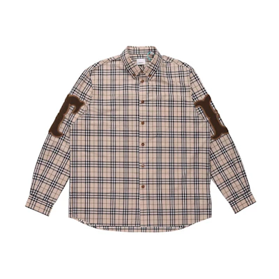 Burberry Vintage Check Cotton Poplin Long Sleeve Shirt Beige Plaid Design 80423501