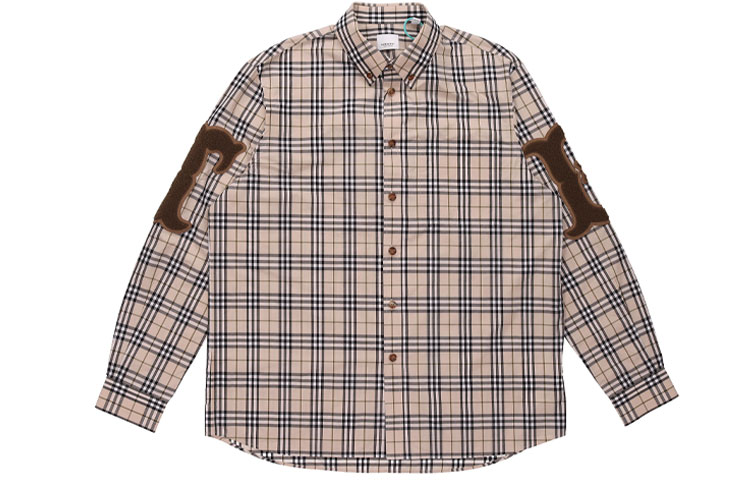 Burberry Vintage Check Cotton Poplin Long Sleeve Shirt Beige Plaid Design 80423501 圖 2