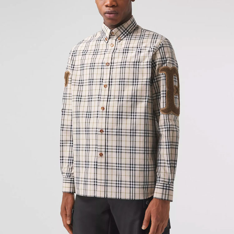 Burberry Vintage Check Cotton Poplin Long Sleeve Shirt Beige Plaid Design 80423501 圖 5