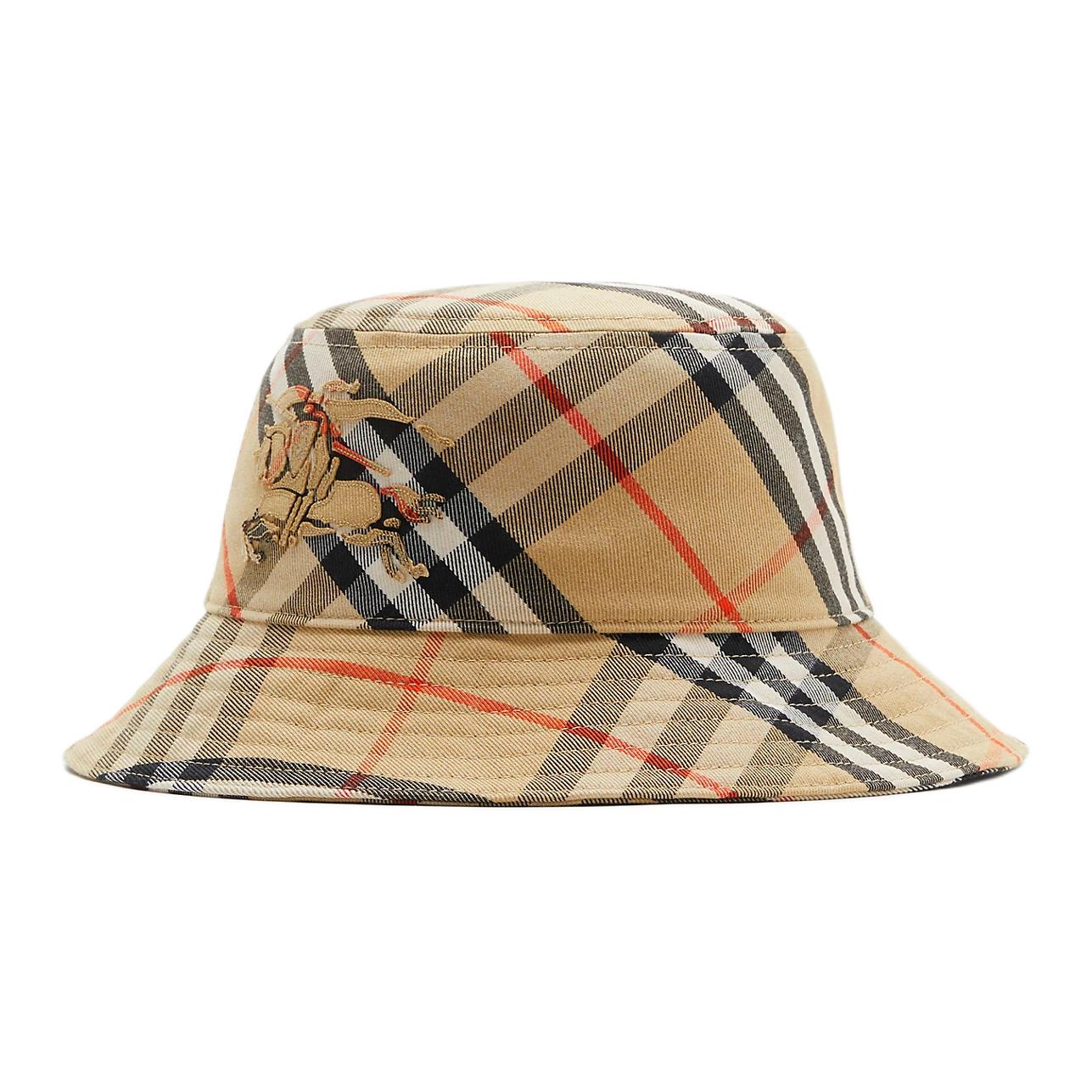 Burberry Vintage Check Equestrian Knight Cotton Bucket Hat Beige Men 80857261