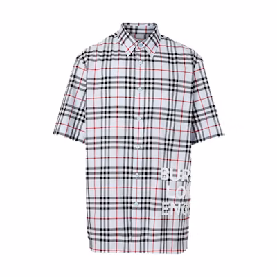 Burberry Vintage Check Logo Print Short Sleeve Shirt Men’s Haze Blue 80173001