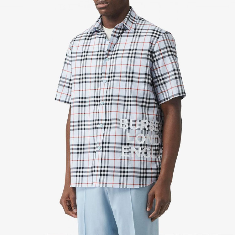 Burberry Vintage Check Logo Print Short Sleeve Shirt Men’s Haze Blue 80173001 圖 4