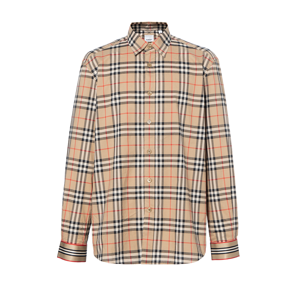 Burberry Vintage Check Long Sleeve Shirt, Signature Cuff, Khaki. 80277781