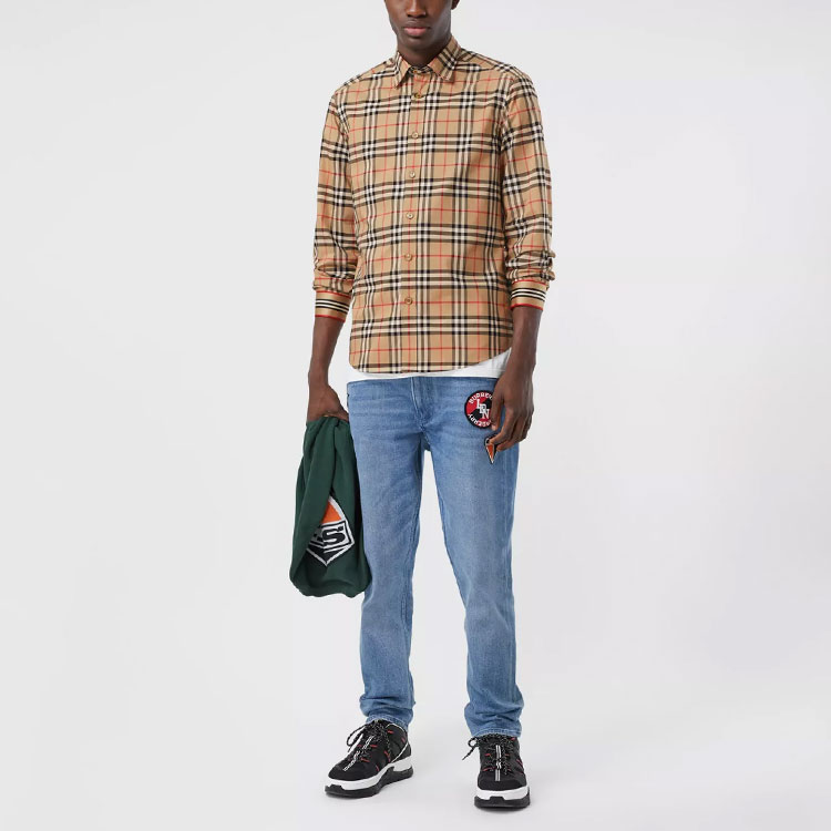 Burberry Vintage Check Long Sleeve Shirt, Signature Cuff, Khaki. 80277781 圖 3