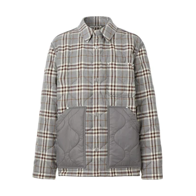 Burberry Vintage Check Panel Button-Up Jacket Gray 80512421