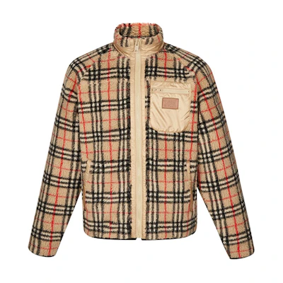 Burberry Vintage Check Shearling Jacket Tan Casual Outerwear 80171361