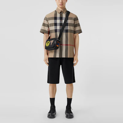 Burberry 復古格紋短袖襯衫 - 檔案米色 80428361 Shop Burberry 復古格紋短袖襯衫 - 檔案米色 80428361