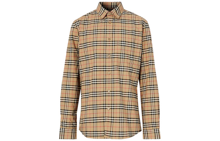 Burberry Vintage Check Stretch Long Sleeve Casual Shirt Beige 80209661