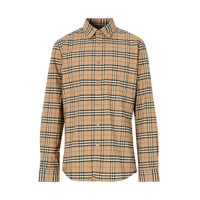 Burberry Vintage Check Stretch Long Sleeve Casual Shirt Beige 80209661