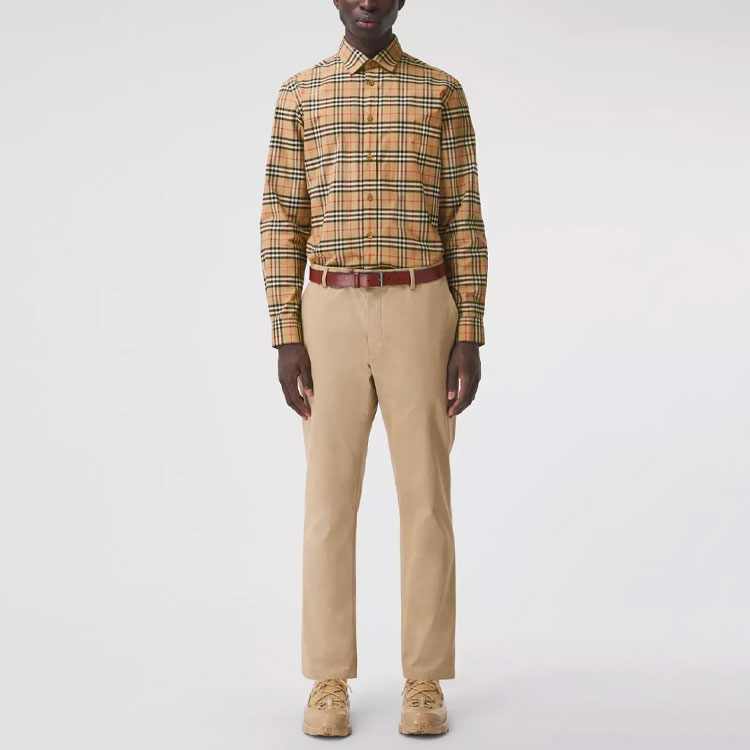 Burberry Vintage Check Stretch Long Sleeve Casual Shirt Beige 80209661 圖 4