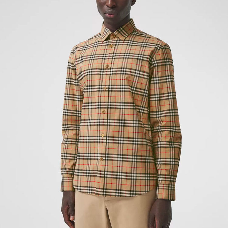 Burberry Vintage Check Stretch Long Sleeve Casual Shirt Beige 80209661 圖 5