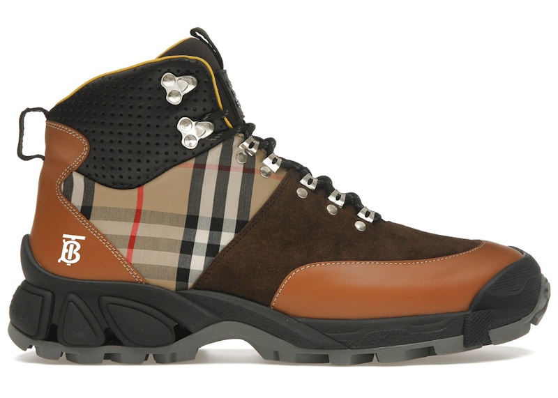 Burberry Vintage Check Tor Boots Beige Brown Black