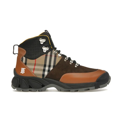 Burberry Vintage Check Tor Boots Beige Brown Black