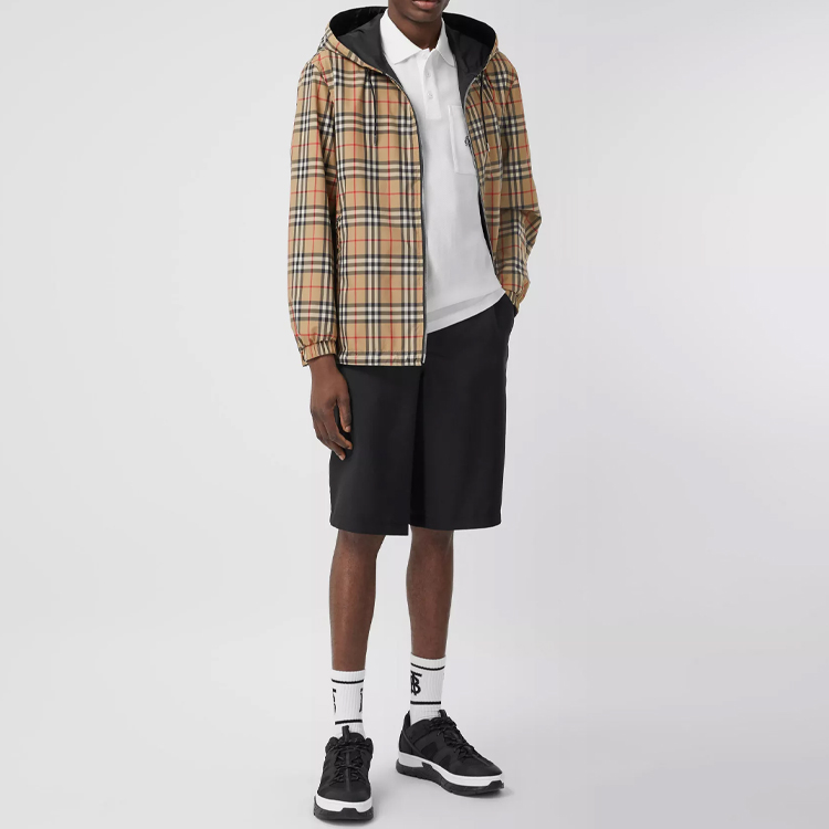 Shop Burberry Vintage Reversible Classic Check Zip Hooded Jacket Beige 80270971