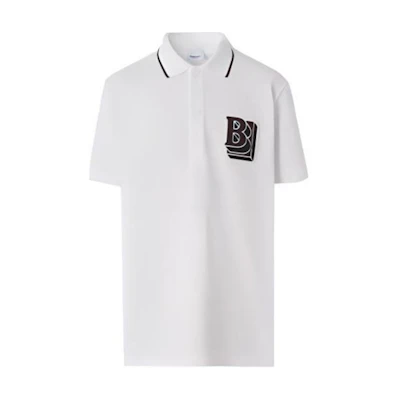 Burberry White Alphabet Pattern Polo Shirt. 80454901