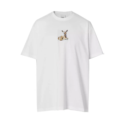 Burberry White Animal Print Crewneck Short Sleeve T-Shirt 80223701