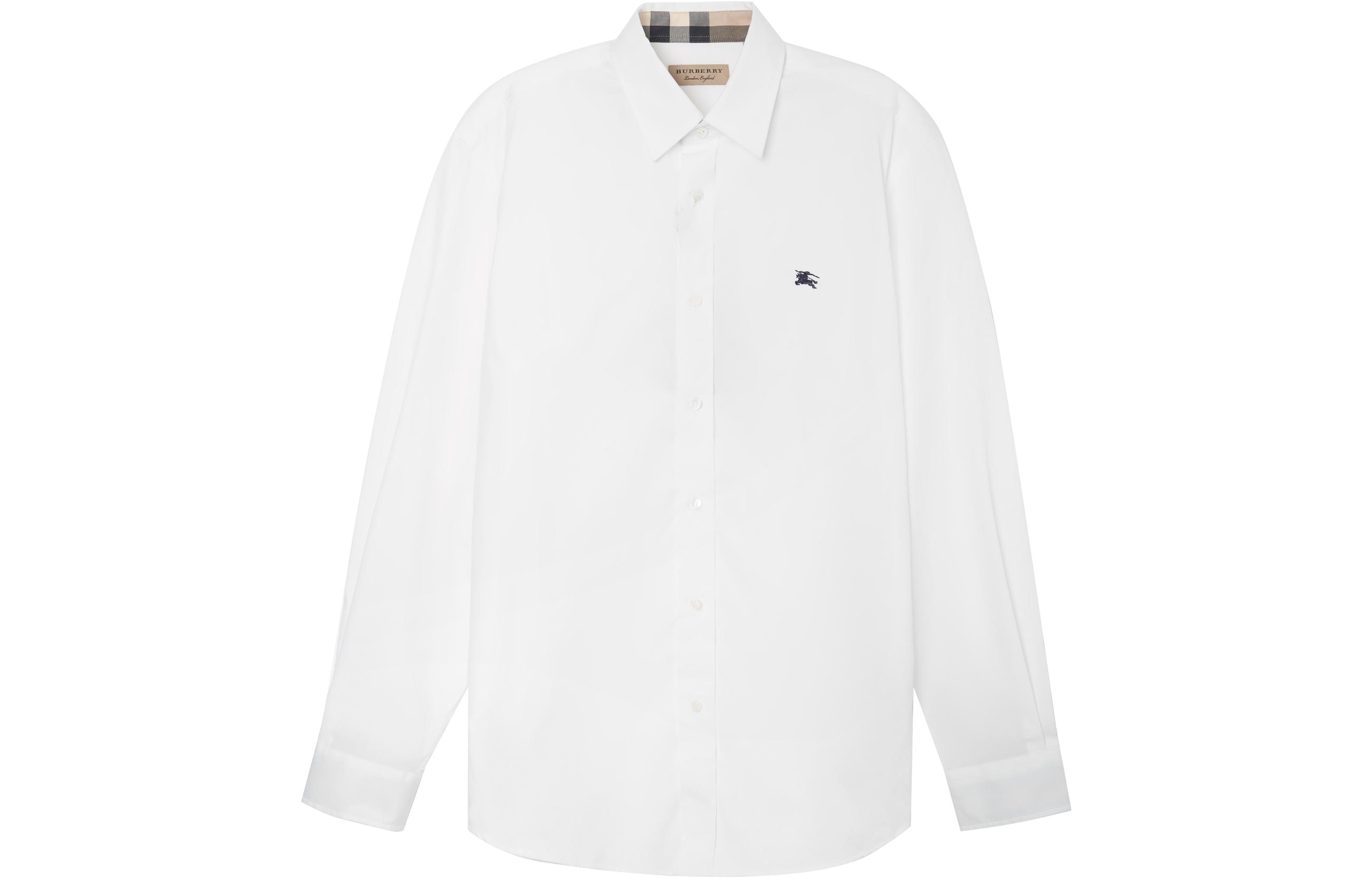 Order Camisa Blanca Casual de Manga Larga Burberry con Logo Bordado. 80362921