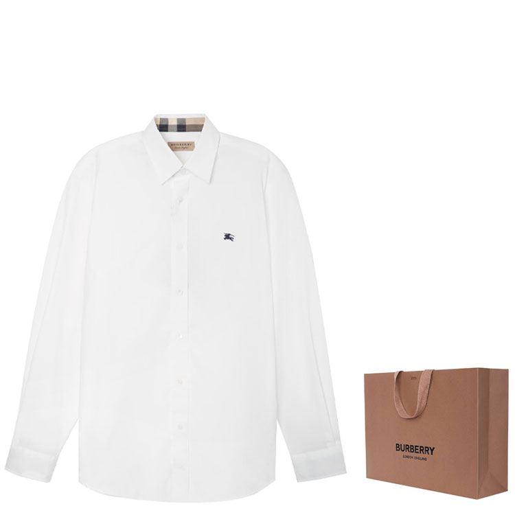 Shop Camisa Blanca Casual de Manga Larga Burberry con Logo Bordado. 80362921
