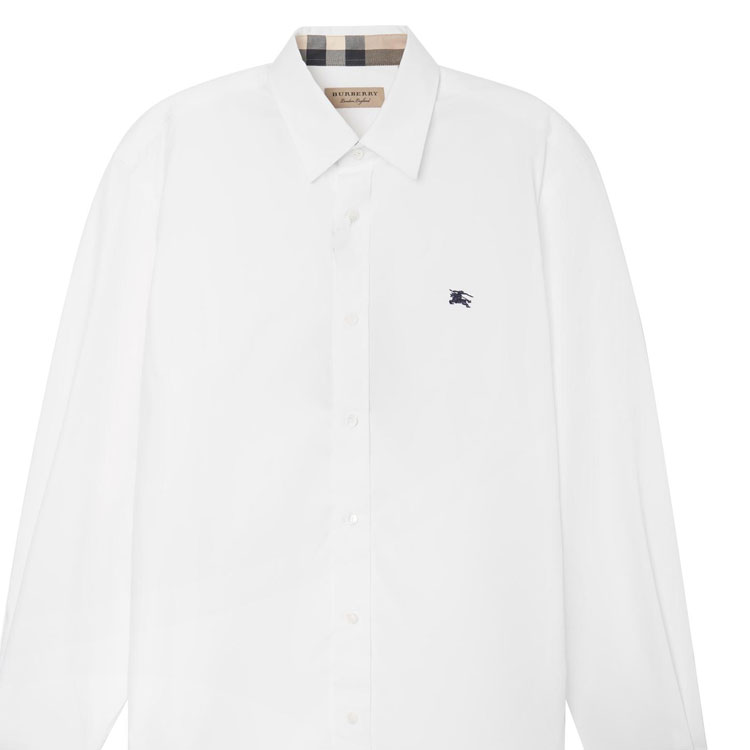 Sizing Camisa Blanca Casual de Manga Larga Burberry con Logo Bordado. 80362921