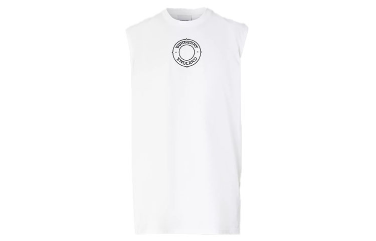 Burberry White Cotton Slim Vest with Logo Print 45658611