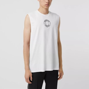 Burberry Chaleco Blanco Ajustado de Algodón con Logo Impreso 45658611 Lookbook Burberry Chaleco Blanco Ajustado de Algodón con Logo Impreso 45658611