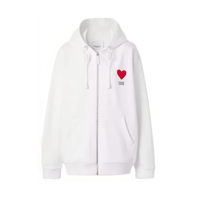 Burberry White Heart Letter Embroidered Zip Hoodie Unisex 80464001