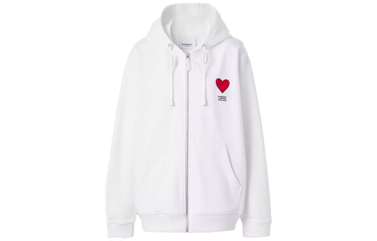 Burberry White Heart Letter Embroidered Zip Hoodie Unisex 80464001 圖 2