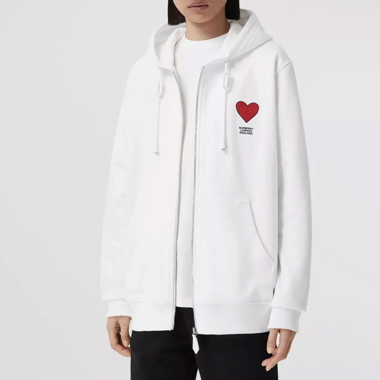 Burberry White Heart Letter Embroidered Zip Hoodie Unisex 80464001 圖 3