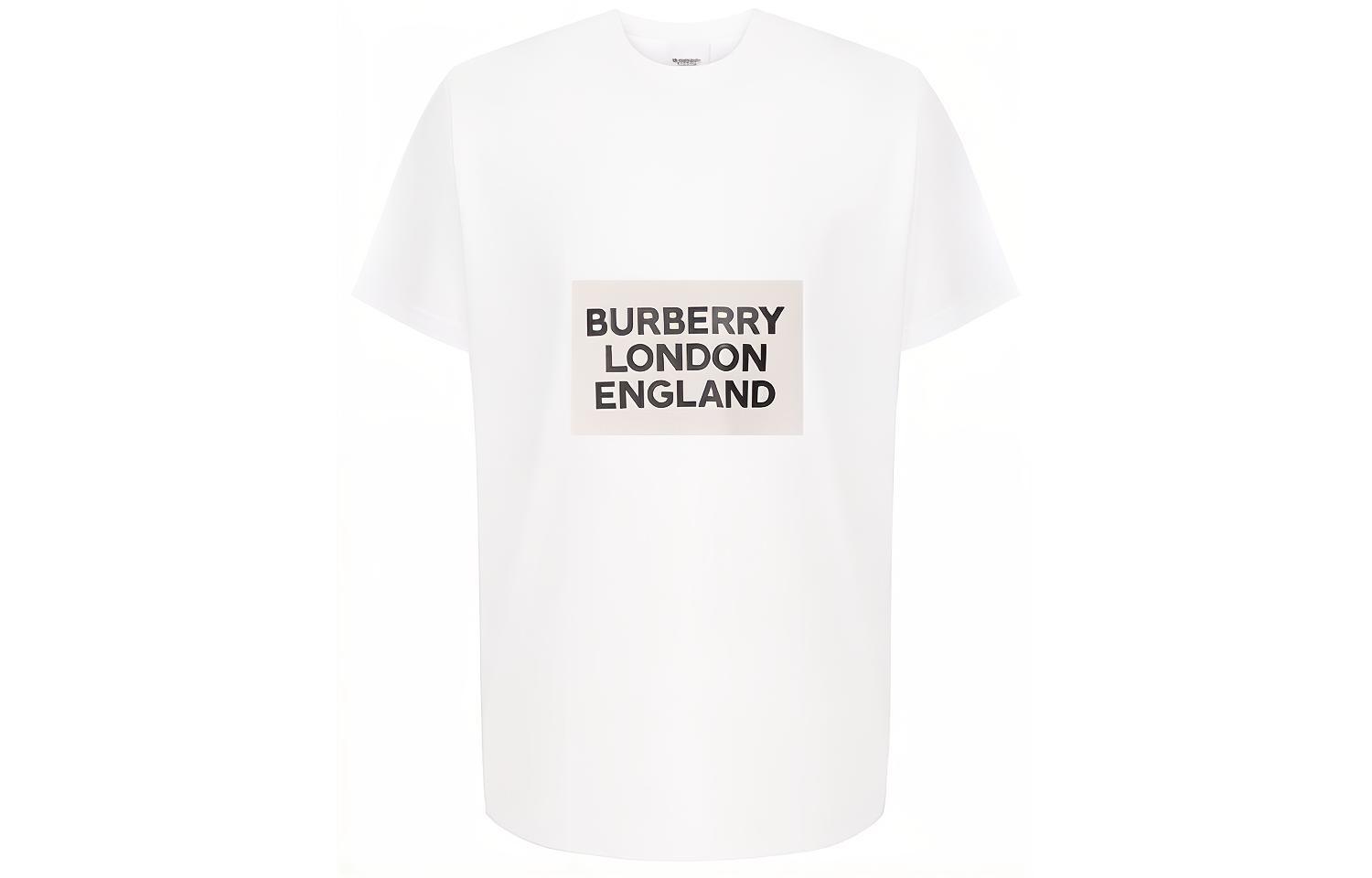 Burberry White Letter Print Crew Neck Casual T-Shirt. 45587651