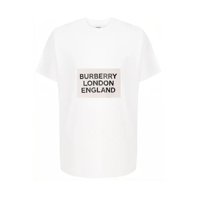Burberry White Letter Print Crew Neck Casual T-Shirt. 45587651