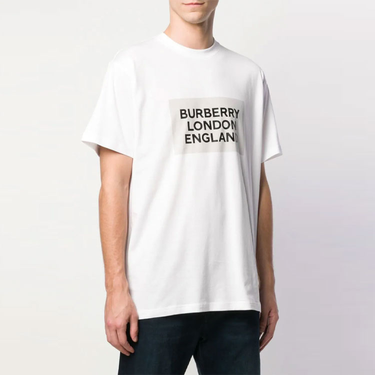 Burberry White Letter Print Crew Neck Casual T-Shirt. 45587651 圖 4