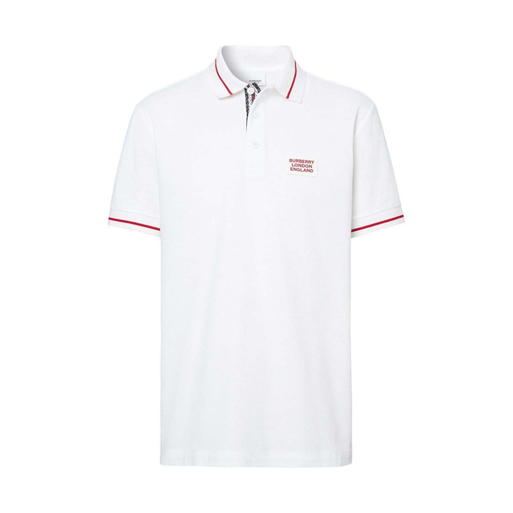 Burberry White Logo Intarsia Short Sleeve Polo Shirt for Men 80259731