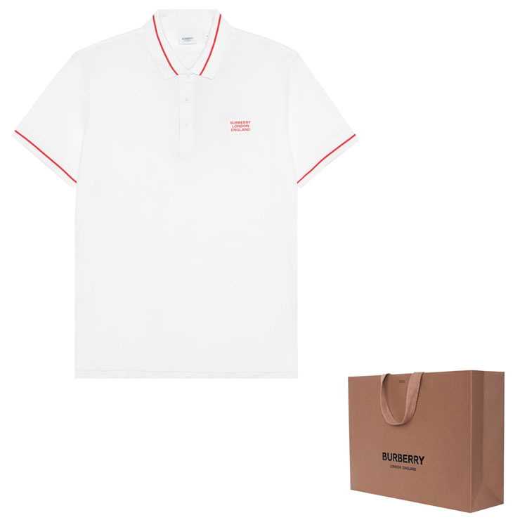 Shop Burberry 白色標誌針織短袖男士POLO衫 80259731