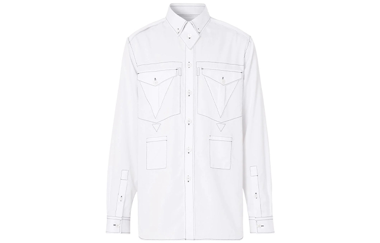 Burberry White Long Sleeve Shirt with Visible Stitched Detail 80454751