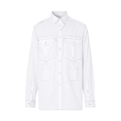 Burberry White Long Sleeve Shirt with Visible Stitched Detail 80454751
