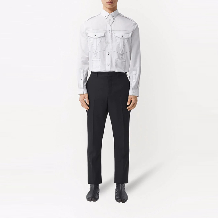 Lookbook バーバリー ホワイト 長袖シャツ ステッチディテール付き 80454751