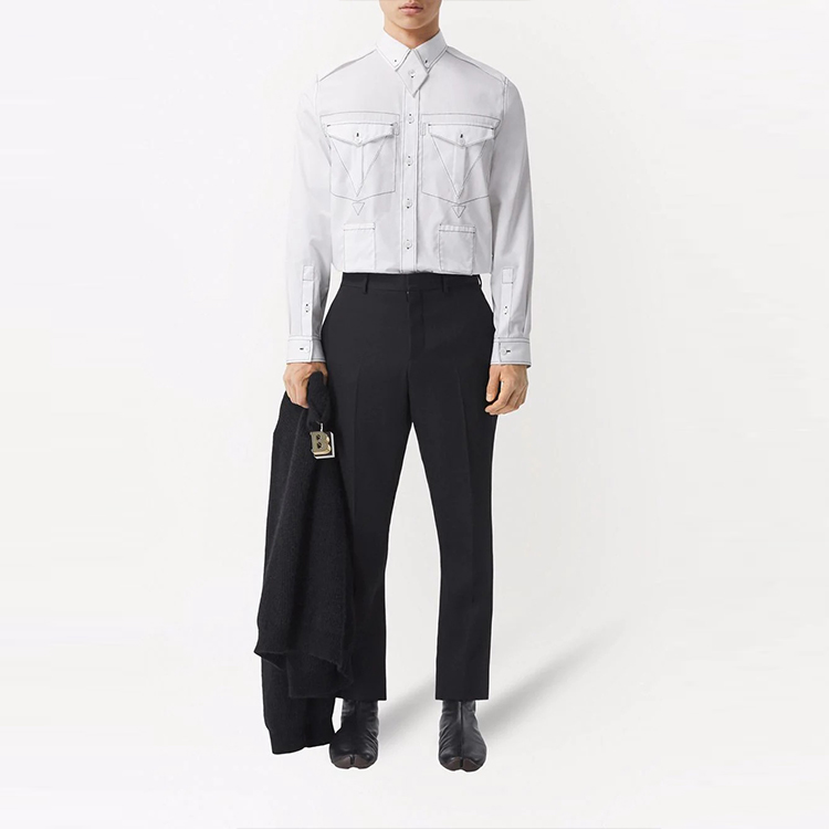 Shop バーバリー ホワイト 長袖シャツ ステッチディテール付き 80454751