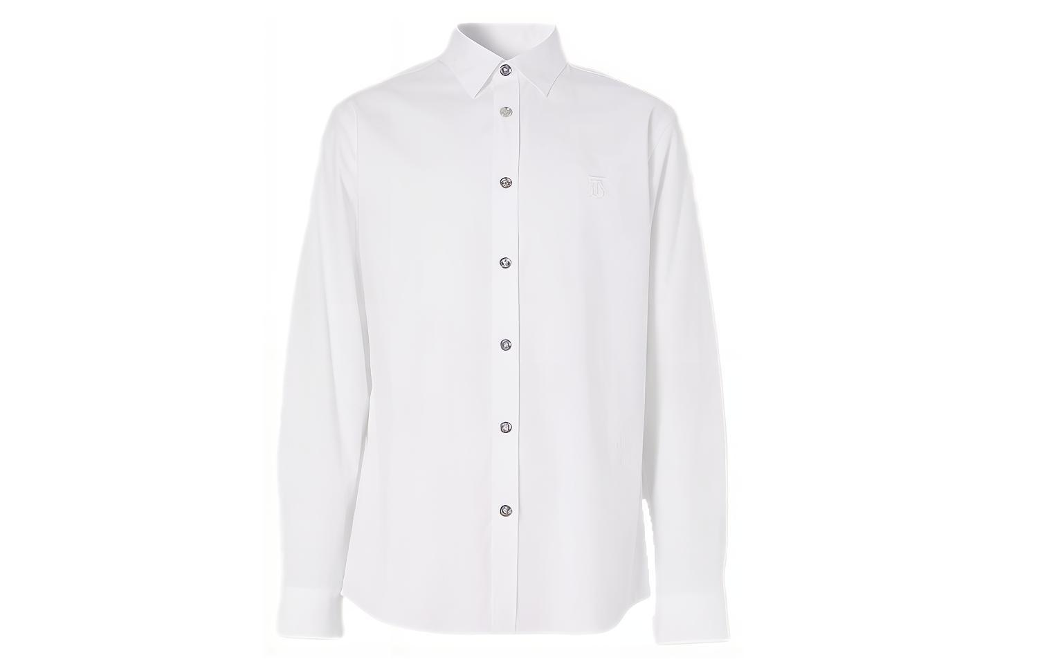 Burberry White Monogram Stretch Cotton Poplin Long Sleeve Shirt 80285581