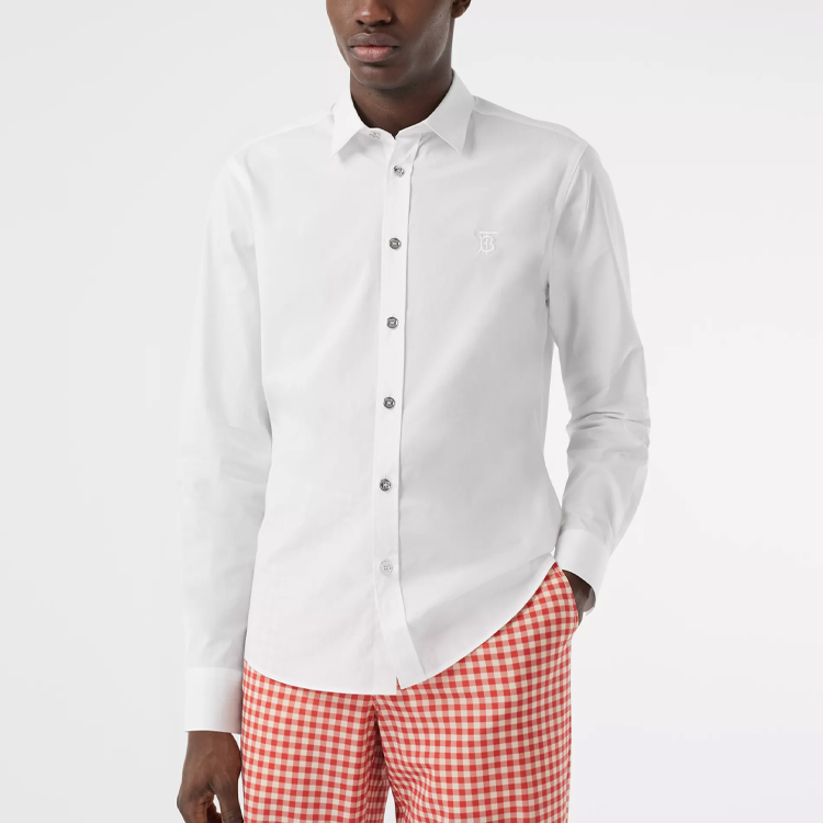 Burberry White Monogram Stretch Cotton Poplin Long Sleeve Shirt 80285581 圖 3
