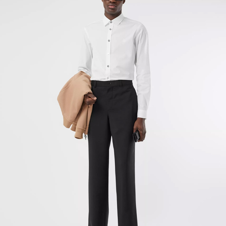 Burberry White Monogram Stretch Cotton Poplin Long Sleeve Shirt 80285581 圖 5