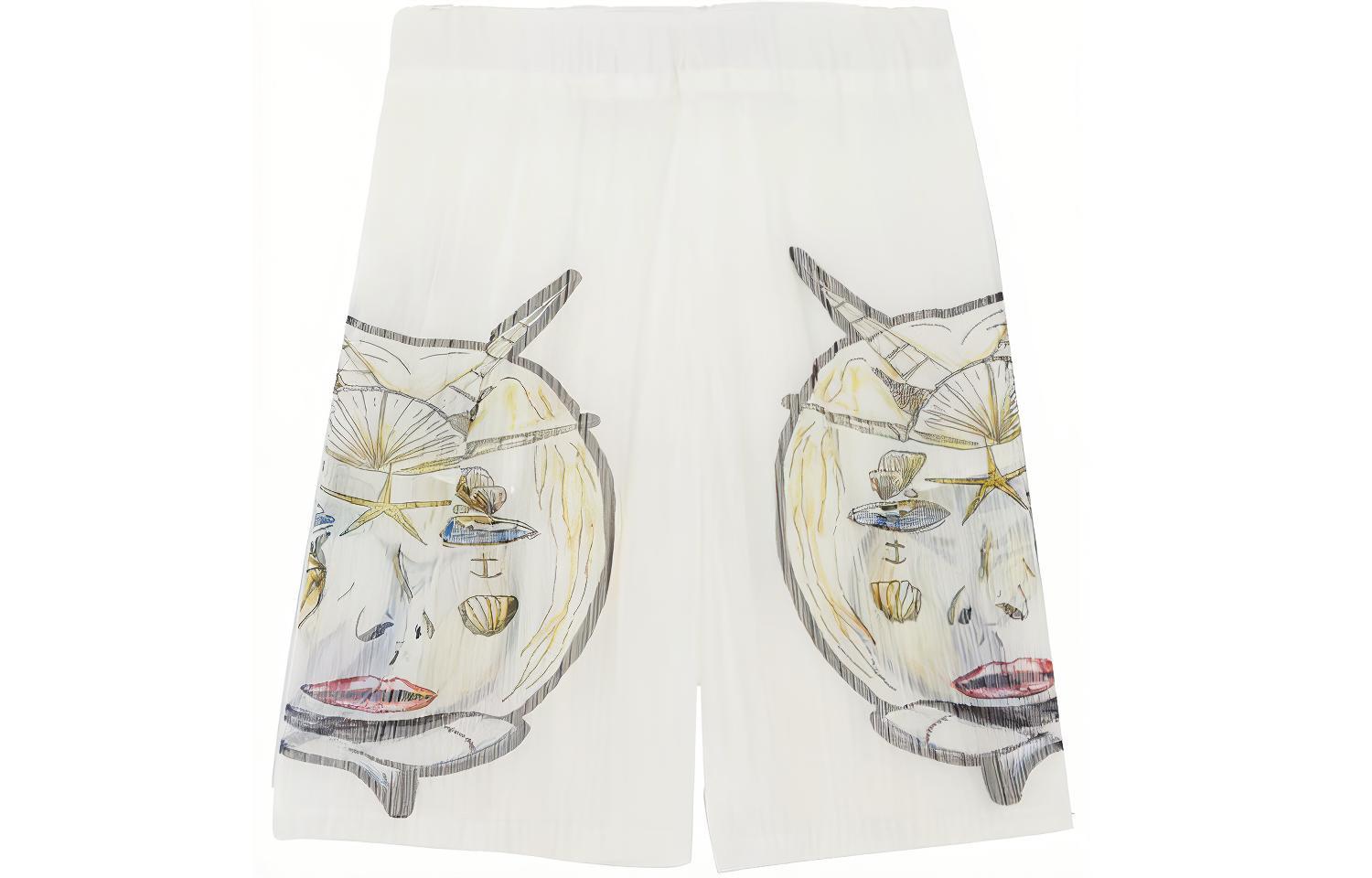 Burberry White Ocean Sketch Print Pleated Casual Shorts. 45674561