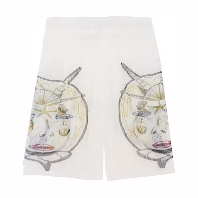 Burberry White Ocean Sketch Print Pleated Casual Shorts. 45674561