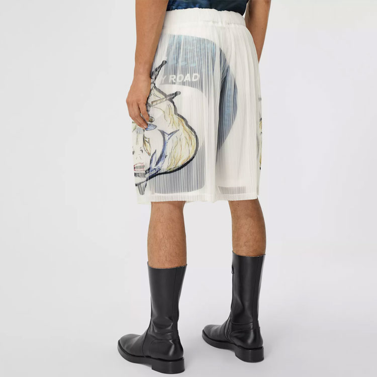 Purchase Burberry White Ocean Sketch Print Pleated Casual Shorts. 45674561